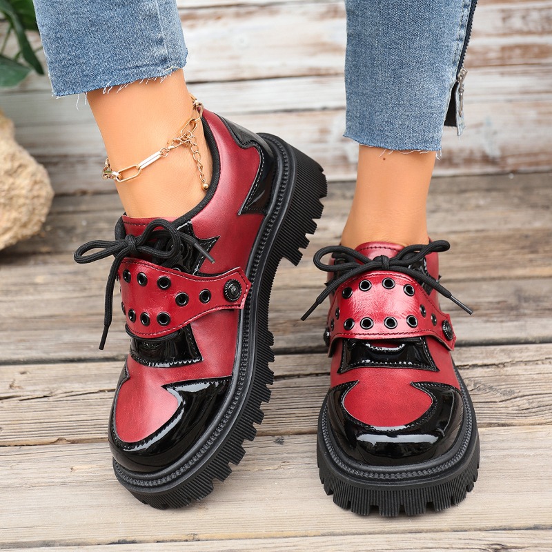 春と秋のカラーブロック女性のヴィンテージ快適なハイヒールの靴 - Vintage Fashion Online のレビューと価格